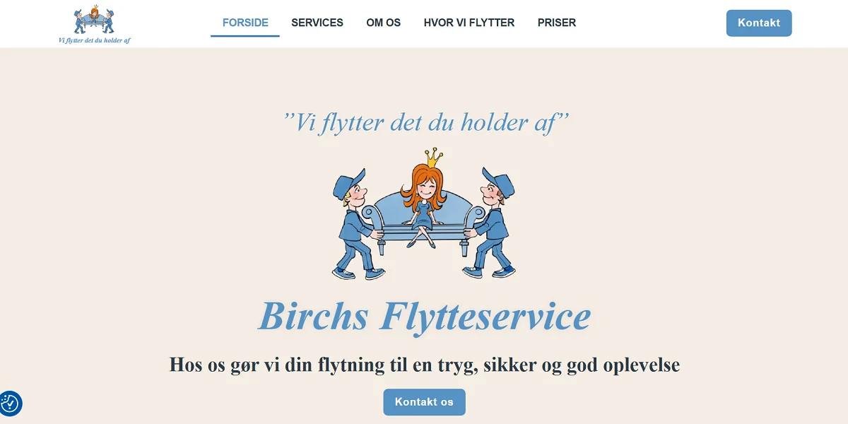 Birchs Flytteservice – onepage hjemmeside til flyttefirma i WordPress